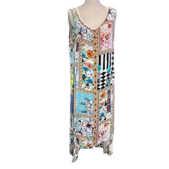Shana Midi Tank Dress Boho Artsy Beach Patchwork Floral Sundress Sz Med - Picture 2 of 11